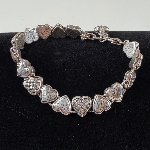 Brighton Black Braided Leather Heart Charm Bracelet Silver Tone Scrollwork - View 13