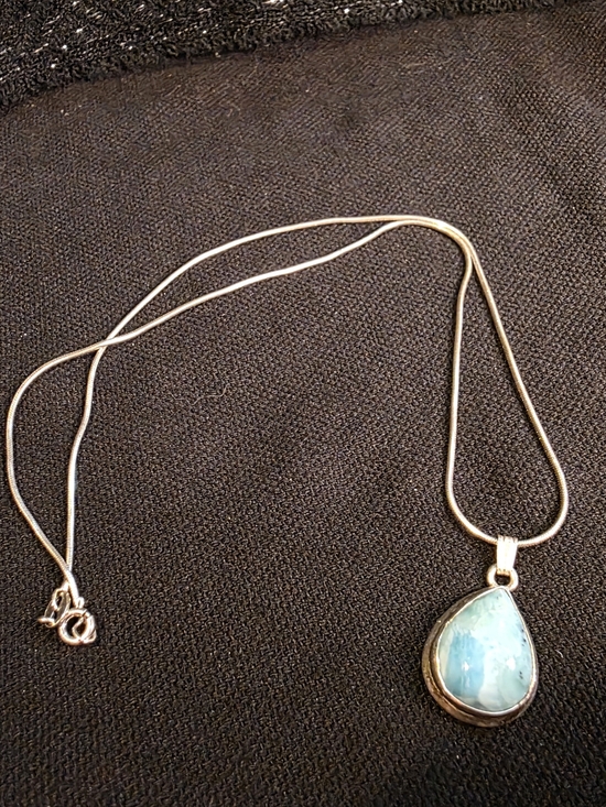 Vintage Sterling Silver 925 Cobalt Blue Glass Amethyst Teardrop Necklace 24" - View 29