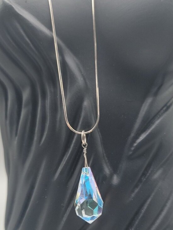 Vintage Sterling Silver 925 Cobalt Blue Glass Amethyst Teardrop Necklace 24" - View 33