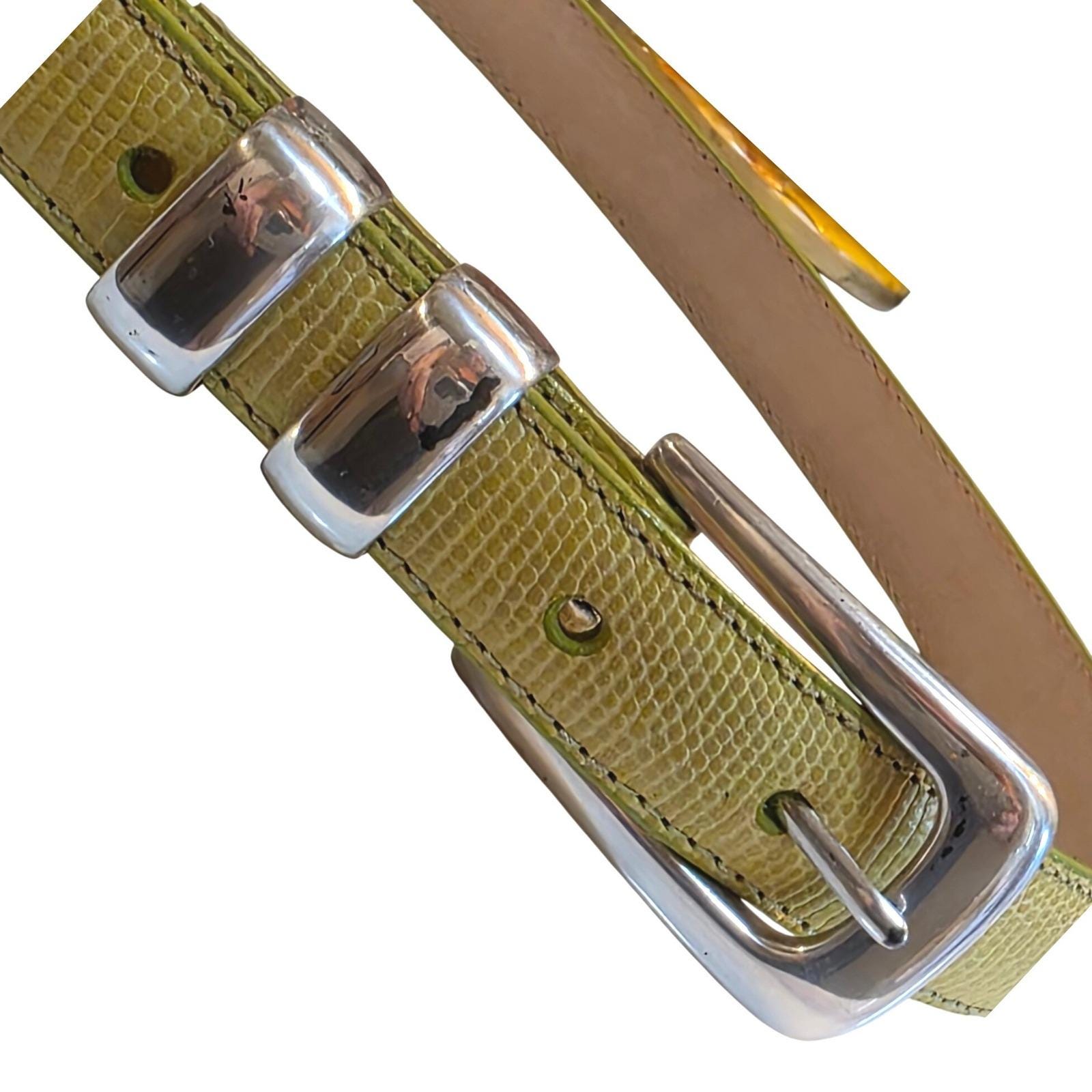 Brighton Classics Lime Green Lizard Embossed Leather Belt Silver Buckle 30 Med - View 4