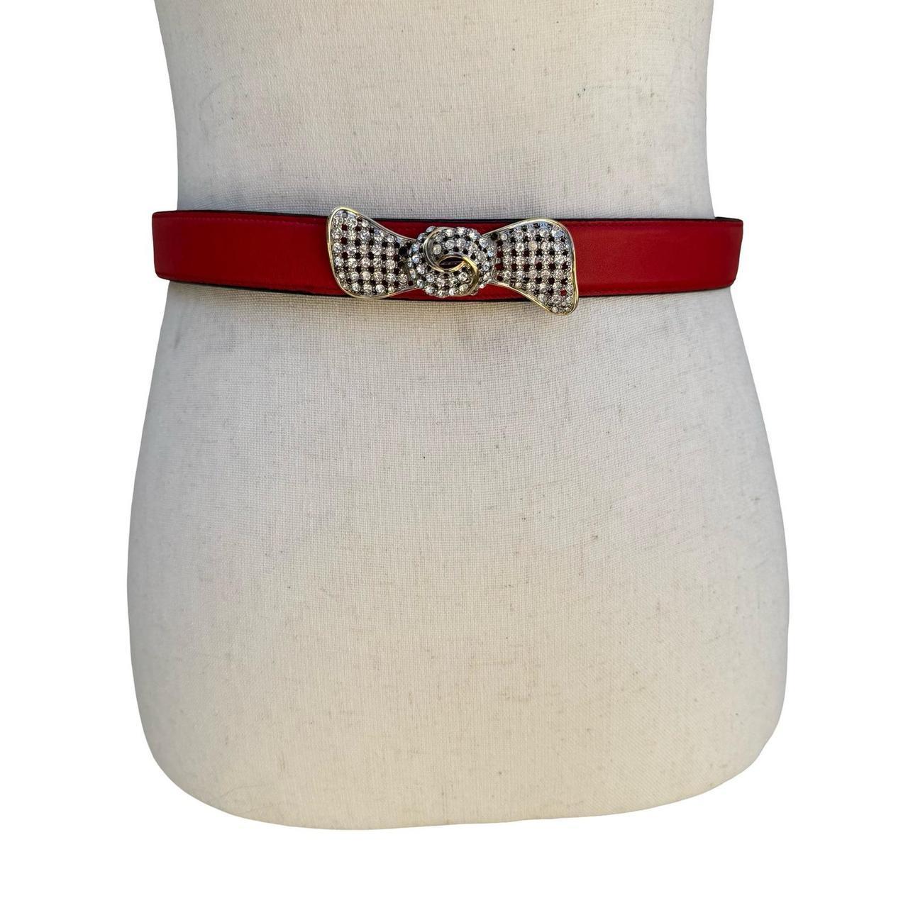 Carlson Vintage Red Leather Lizard Embossed Suede Belt Gold Modernist Buckle L - View 13