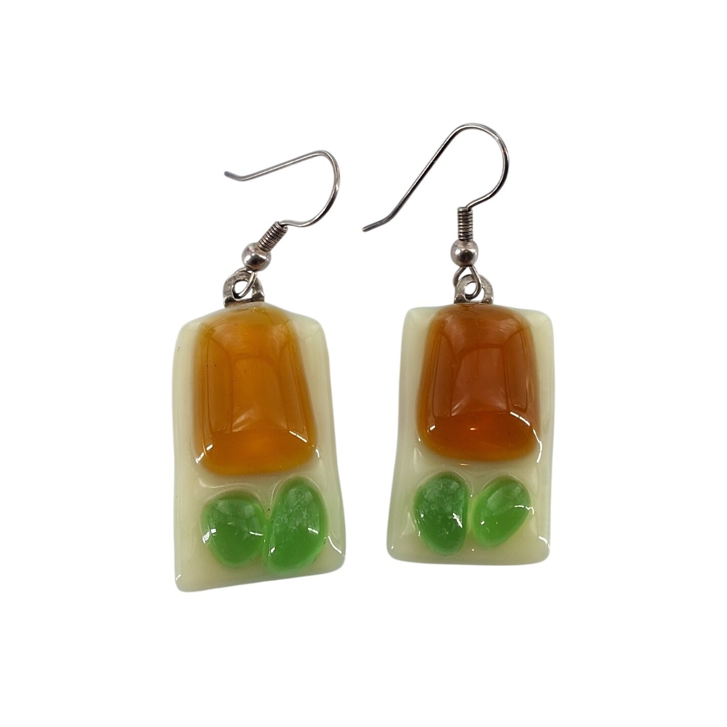Handmade Sushi Food Resin Drop Earrings Amber Green White Kitschy Novelty