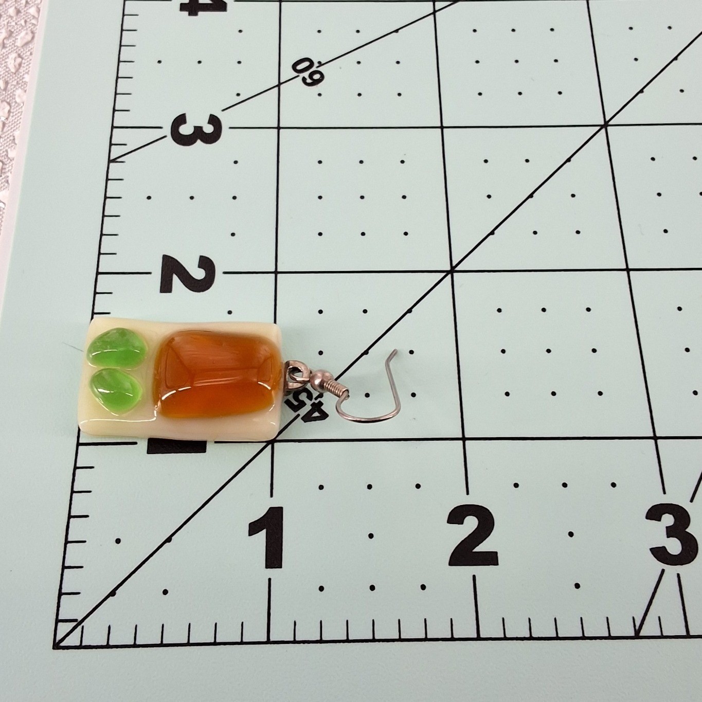 Handmade Sushi Food Resin Drop Earrings Amber Green White Kitschy Novelty - View 4