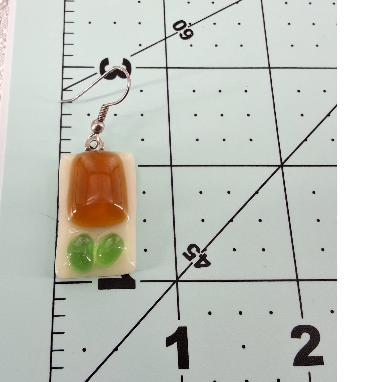 Handmade Sushi Food Resin Drop Earrings Amber Green White Kitschy Novelty - View 5