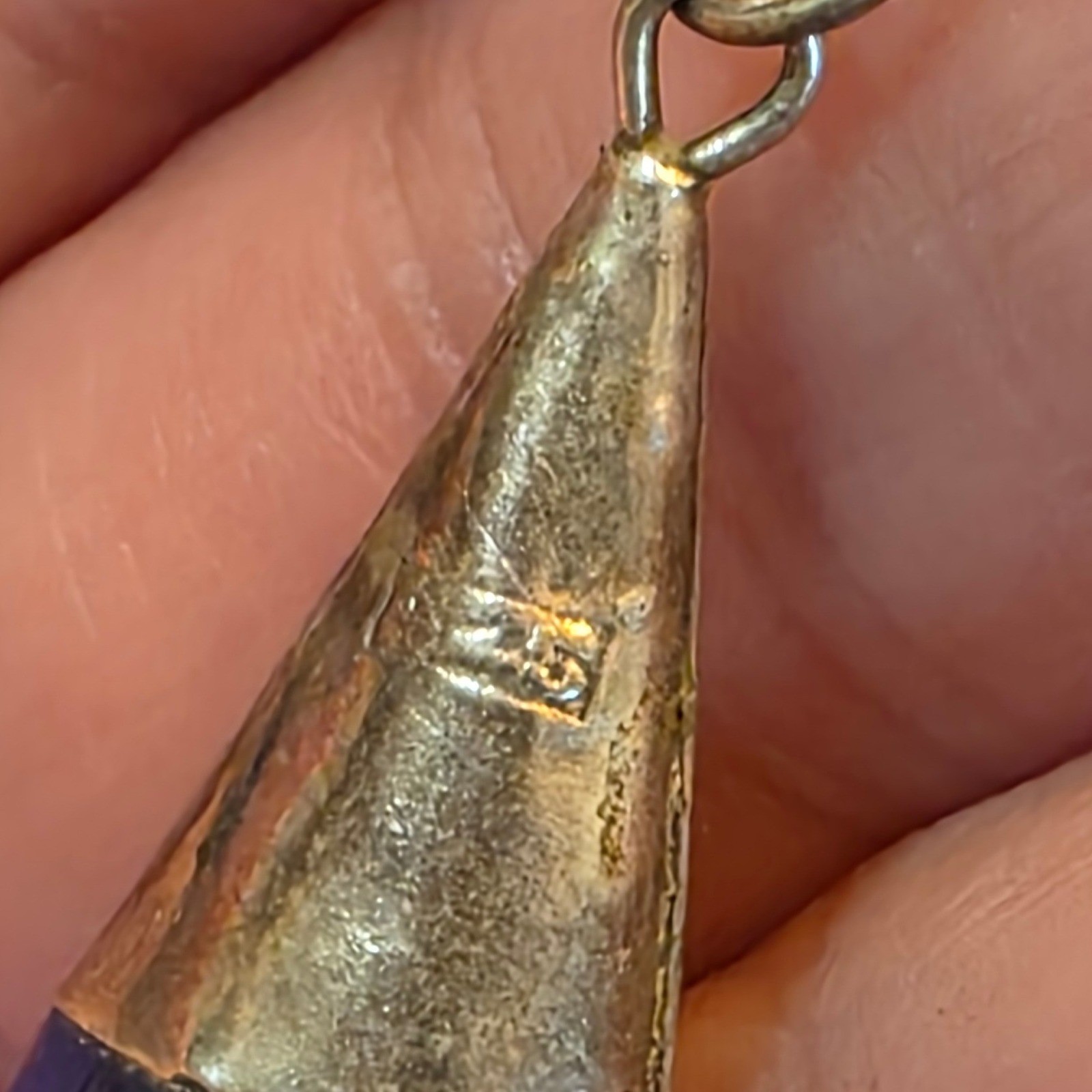 Vintage Sterling Silver 925 Cobalt Blue Glass Amethyst Teardrop Necklace 24" - View 9