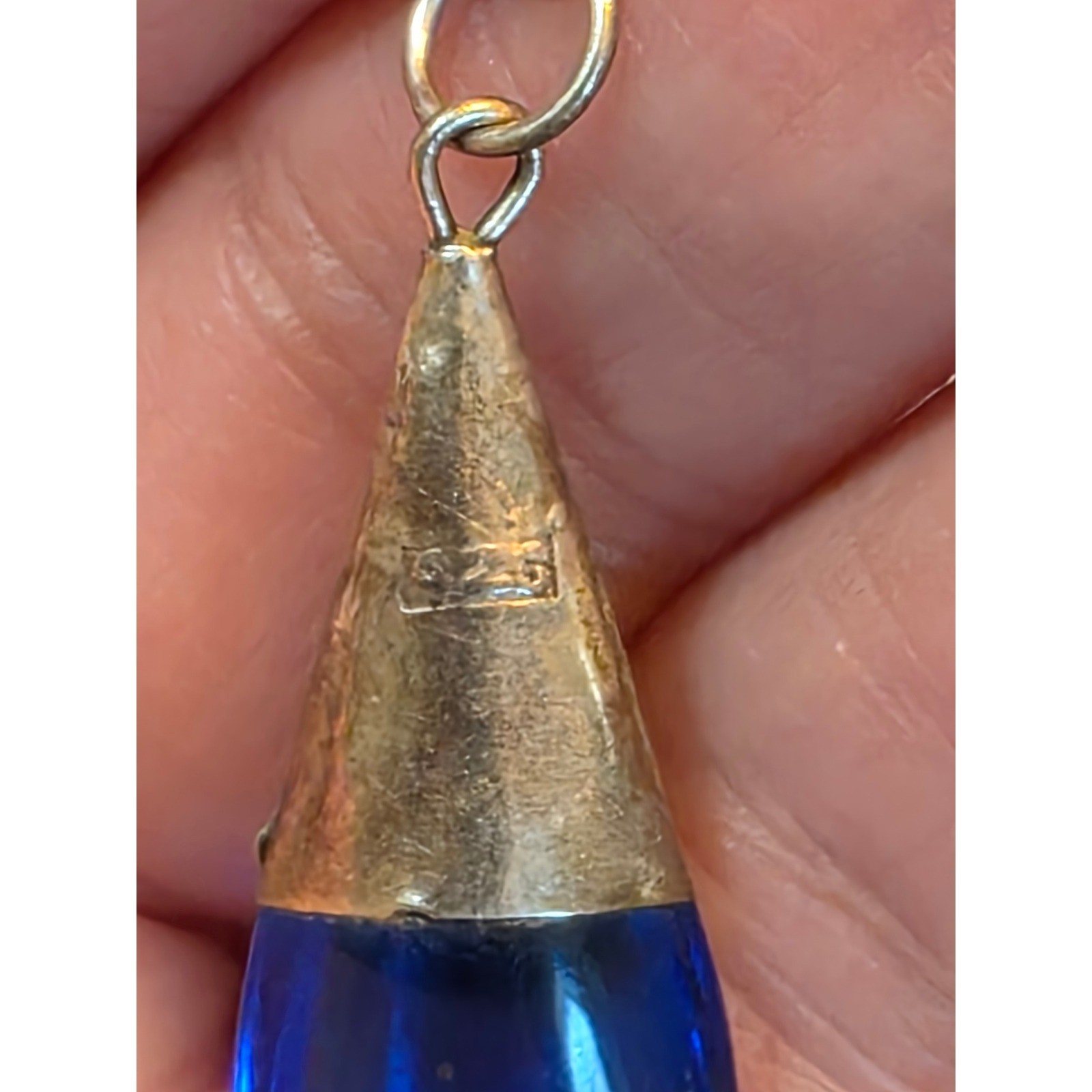 Vintage Sterling Silver 925 Cobalt Blue Glass Amethyst Teardrop Necklace 24" - View 14