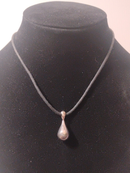 Vintage Sterling Silver 925 Cobalt Blue Glass Amethyst Teardrop Necklace 24" - View 25