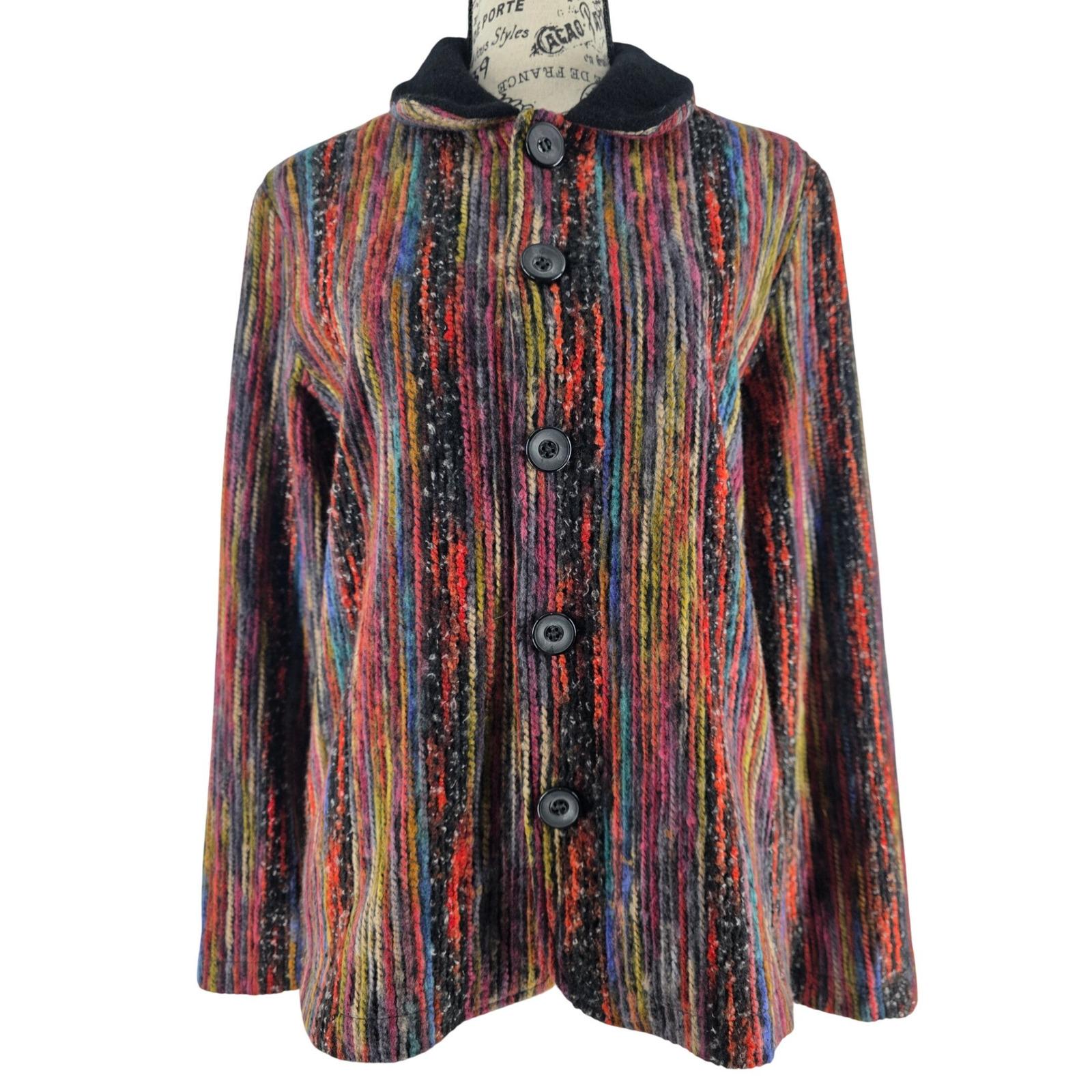 Venario Vintage Multicolor Vertical Stripe Button Front Jacket Size M Textured