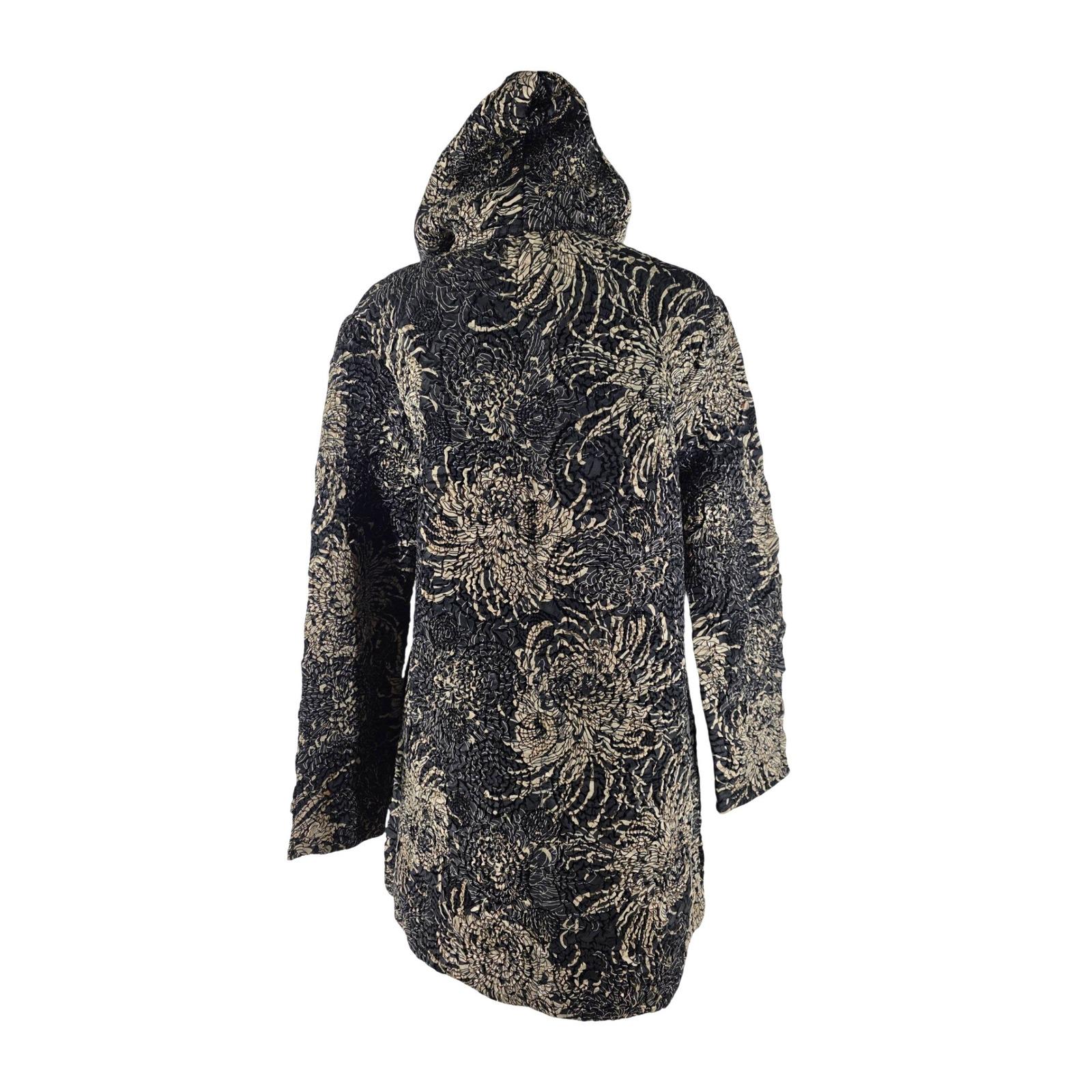ABC Collection Asian-Inspired Chrysanthemum Black Texture Hooded Coat Jacket S - View 9