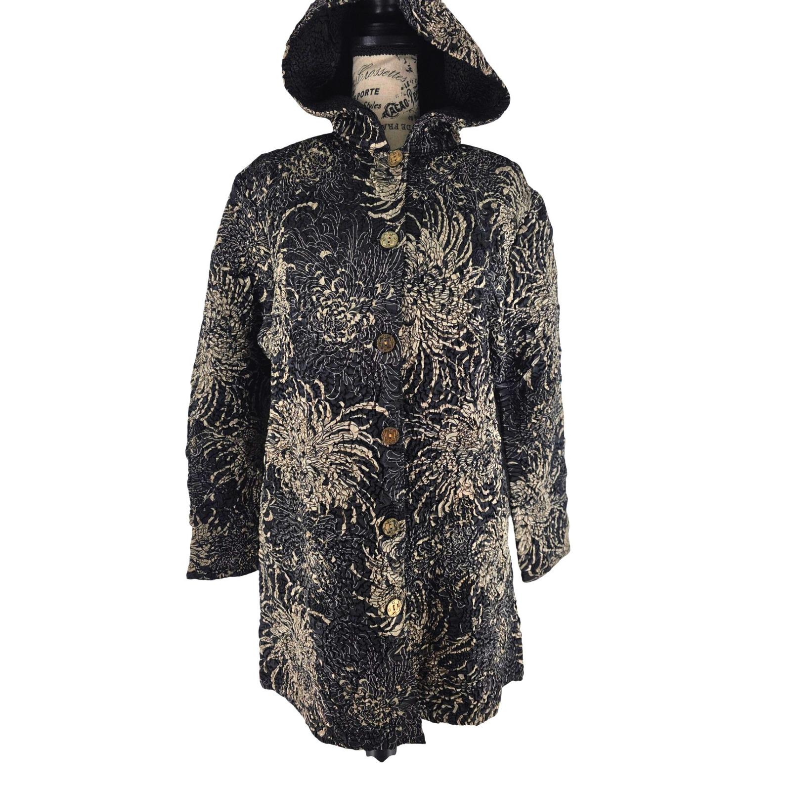 ABC Collection Asian-Inspired Chrysanthemum Black Texture Hooded Coat Jacket S - View 10