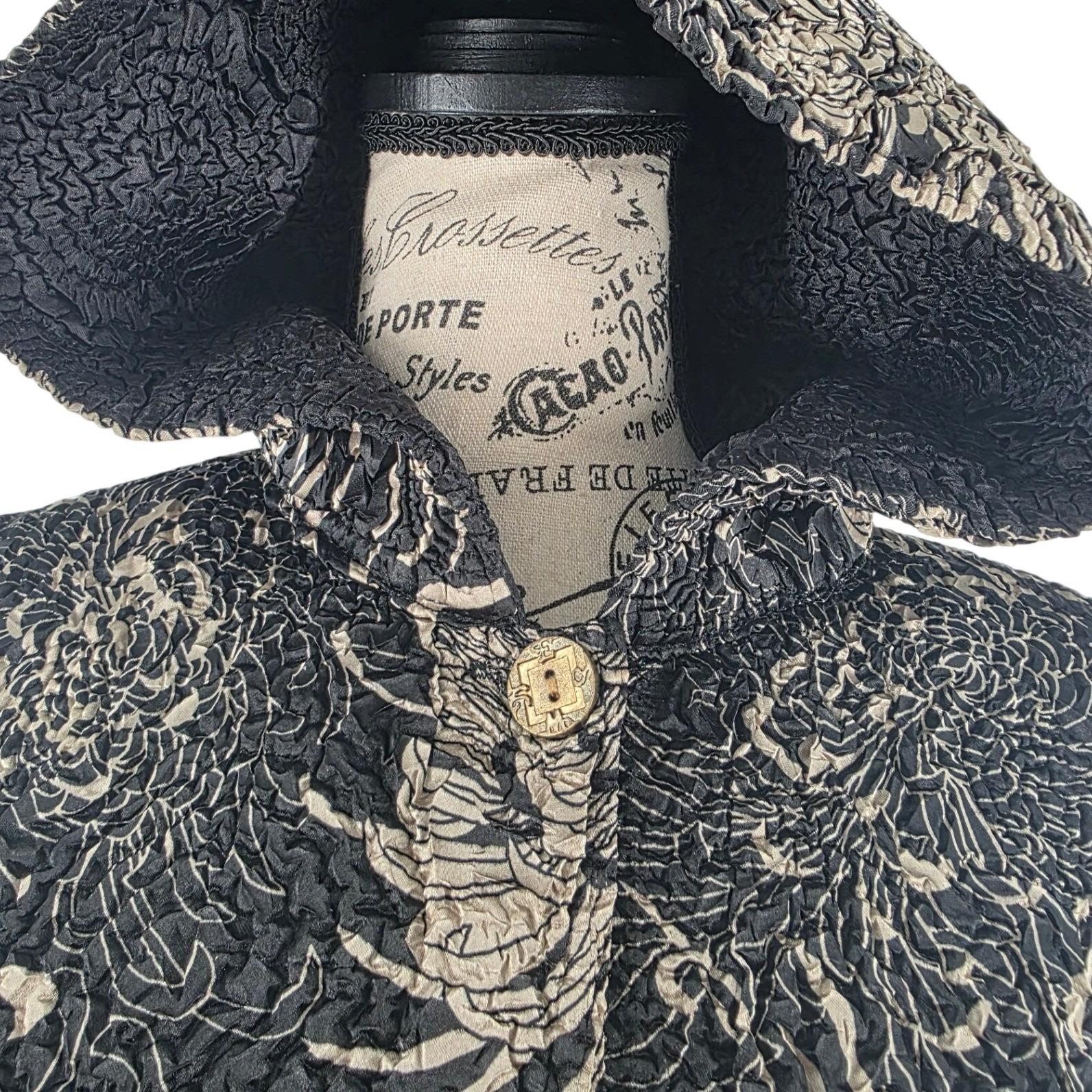 ABC Collection Asian-Inspired Chrysanthemum Black Texture Hooded Coat Jacket S - View 12
