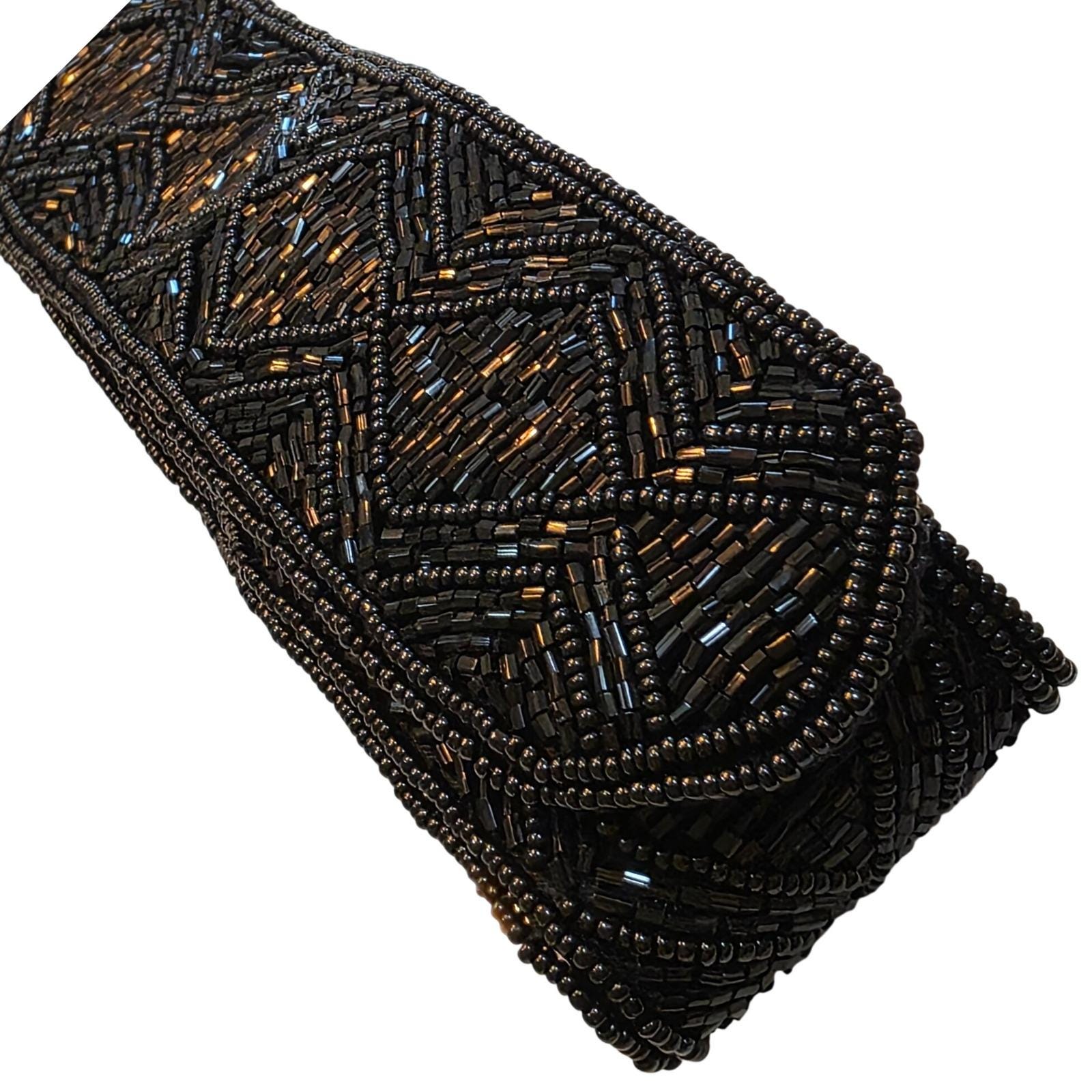 La Regale Vintage Black Beaded Geometric Diamond Round Buckle Belt Size M - View 5