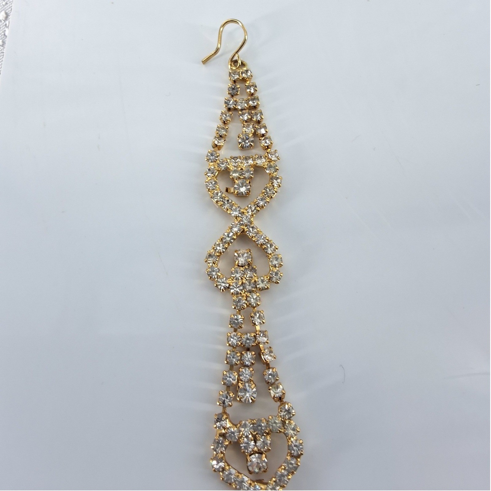 Gold Tone Rhinestone Maang Tikka Heart Sunburst Indian Bridal Headpiece 6.5in - View 4