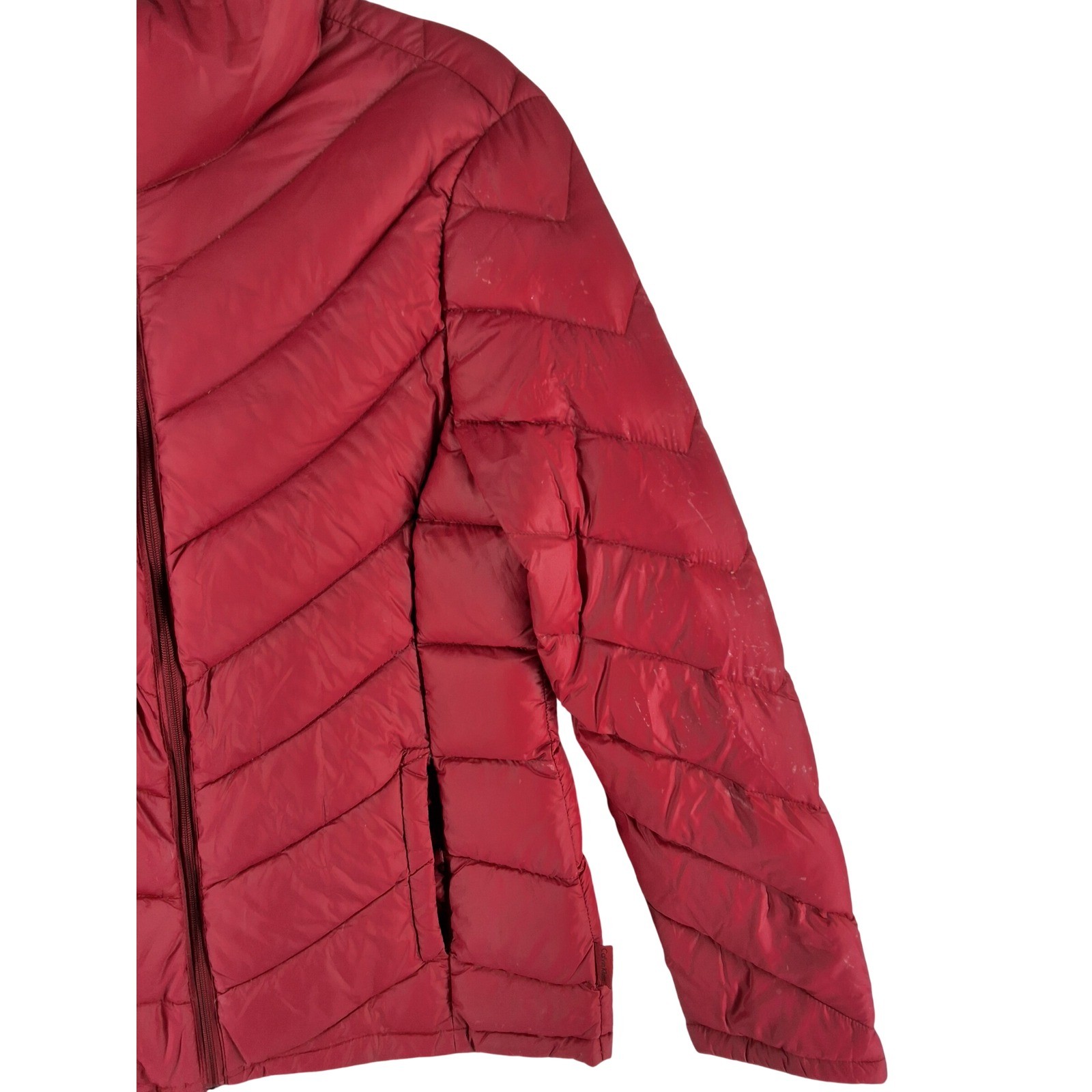 Calvin Klein Womens Red Chevron Packable Duck Down Puffer Jacket with Bag - View 9