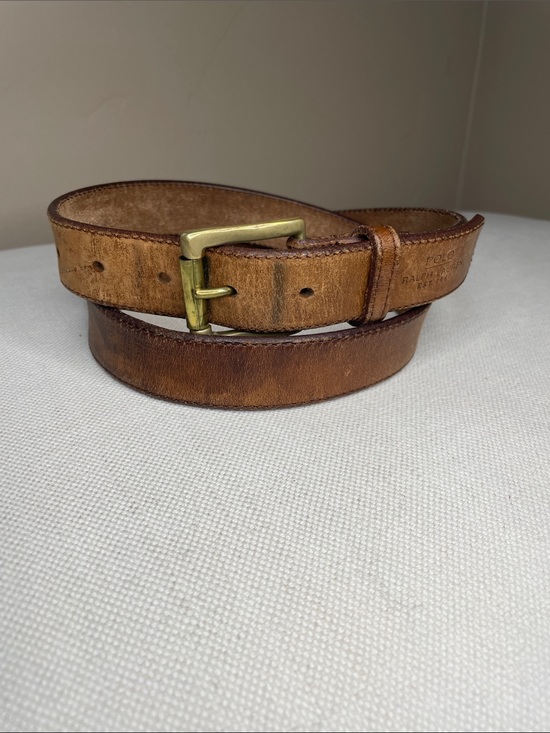 PRL Ralph Lauren Taupe Genuine Leather Wrapped Buckle Belt Size M 37.5" - View 19