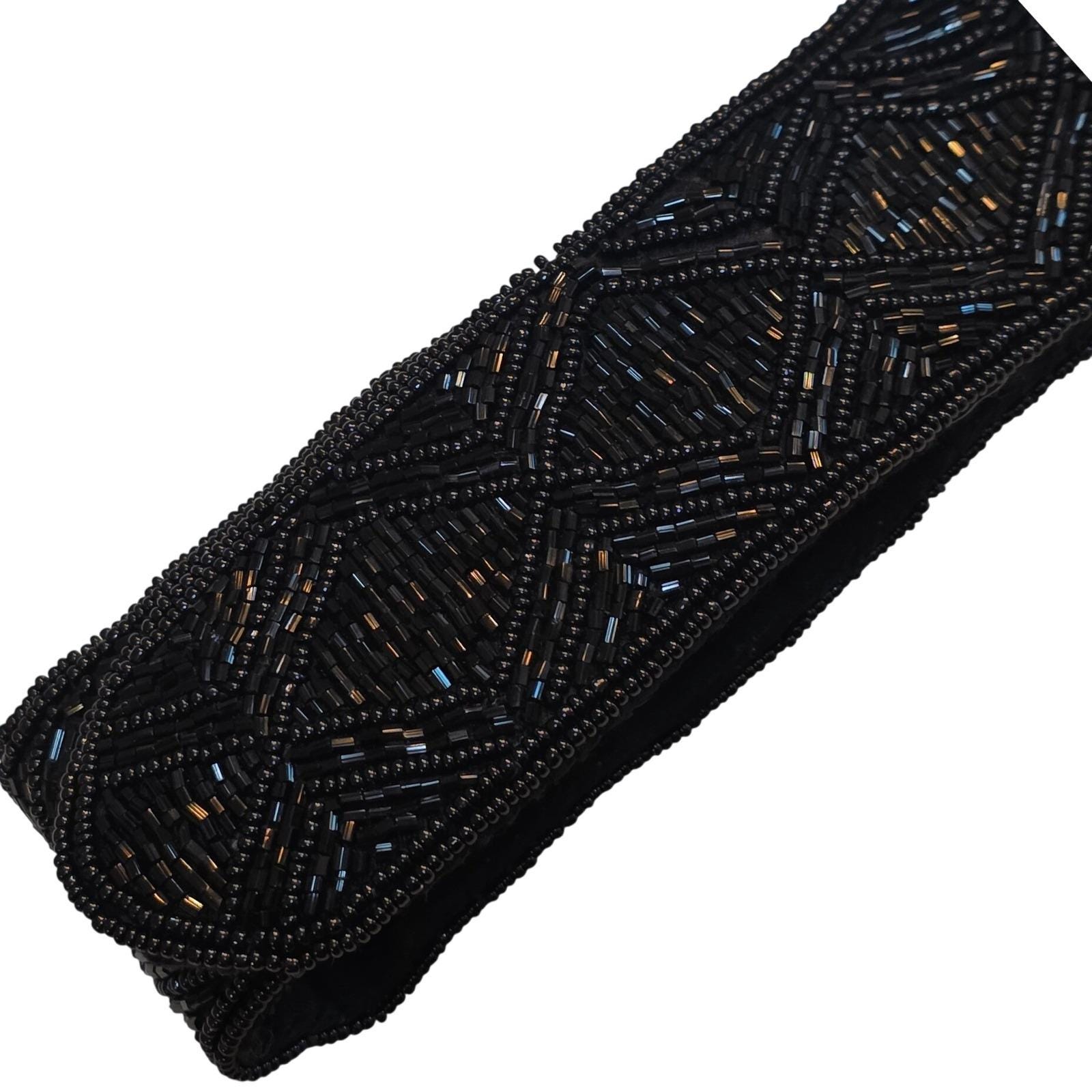 La Regale Vintage Black Beaded Geometric Diamond Round Buckle Belt Size M - View 9