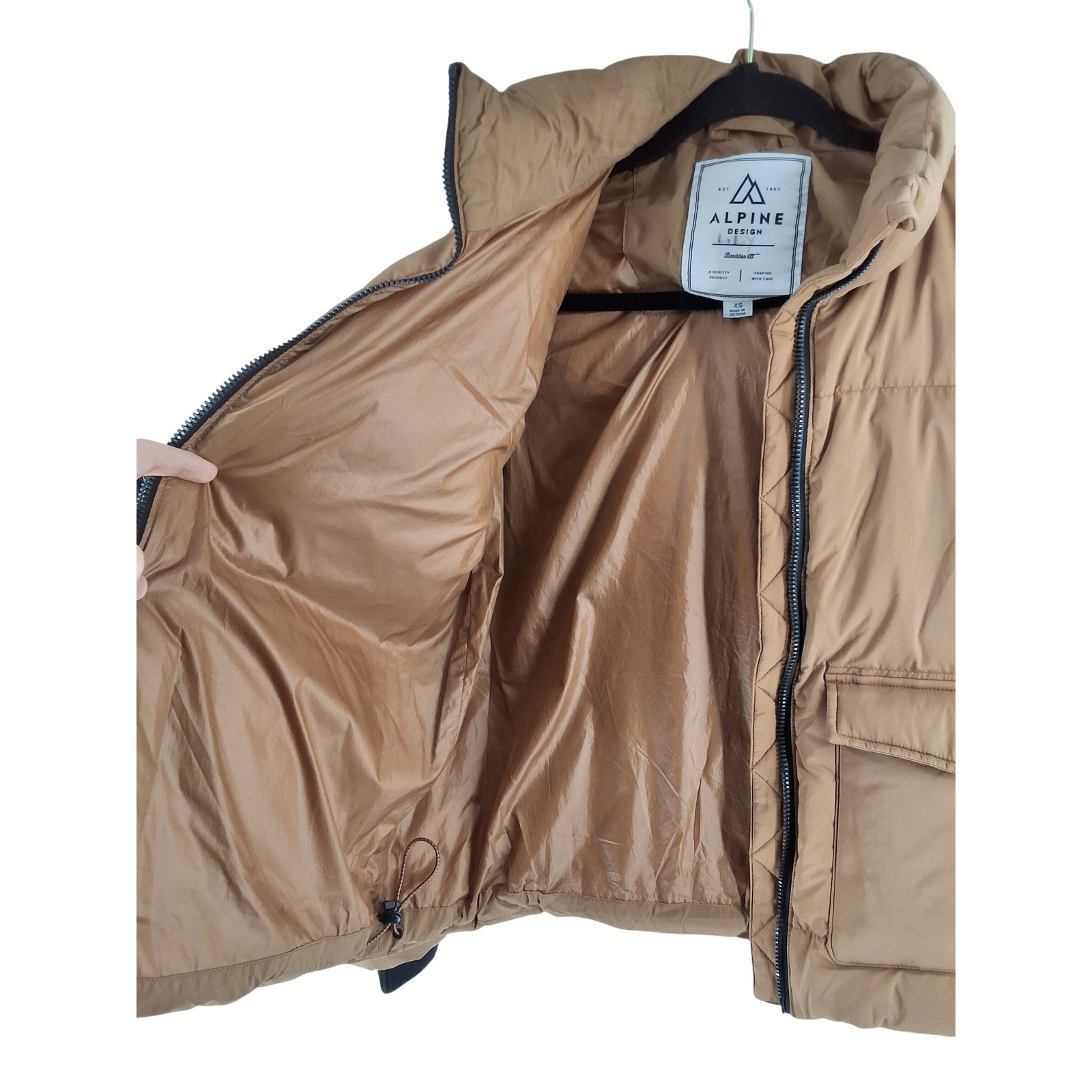 Alpine Design Mens XS Puffer Jacket Tan Brown Down Fill Full Zip Outdoor Coat - View 4