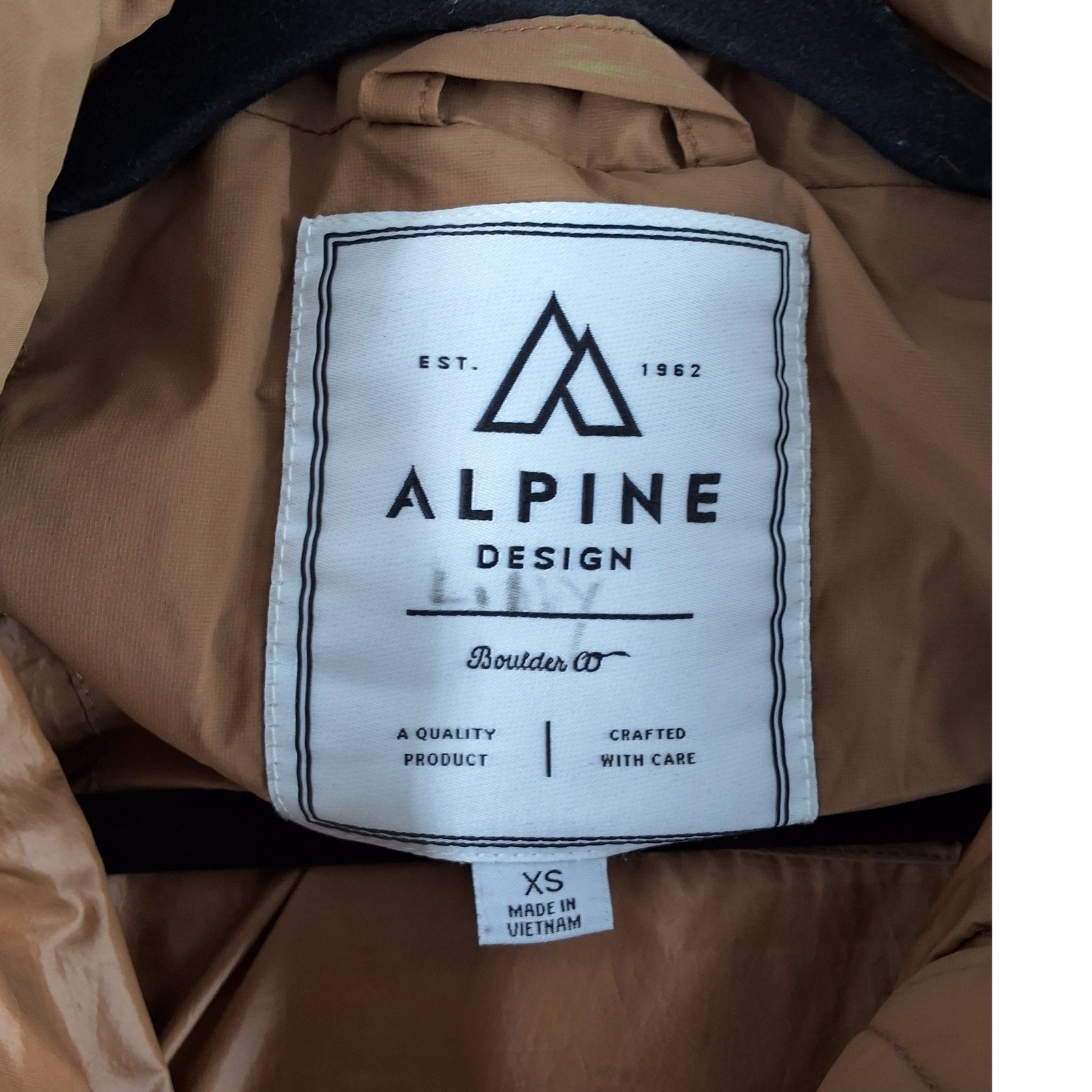 Alpine Design Mens XS Puffer Jacket Tan Brown Down Fill Full Zip Outdoor Coat - View 8