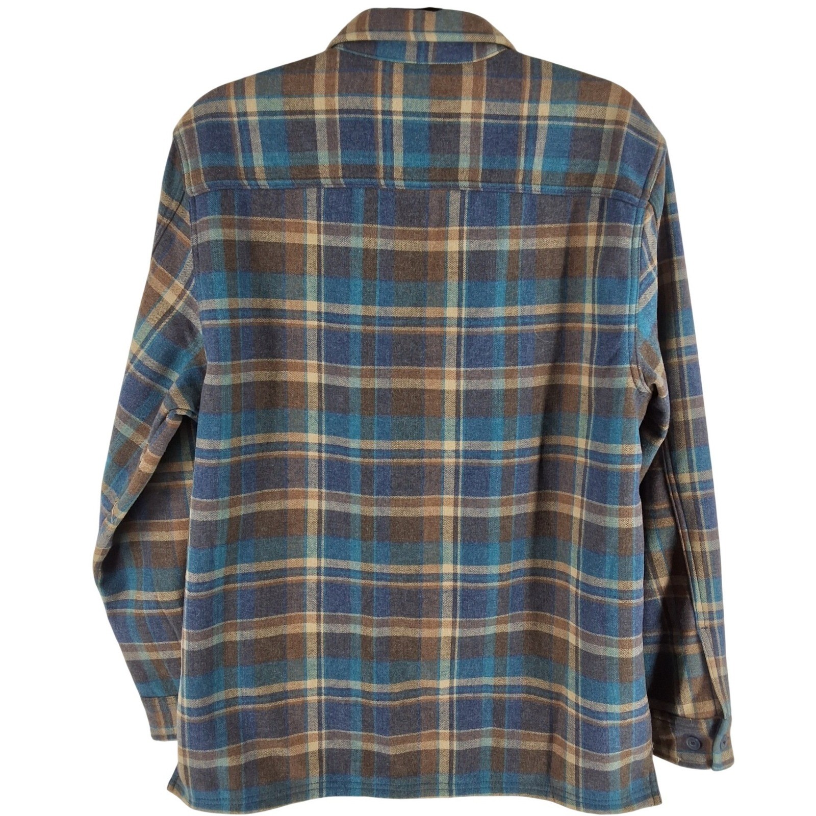 Weatherproof Vintage Mens Blue Brown Plaid Fleece Lined Flannel Shacket L