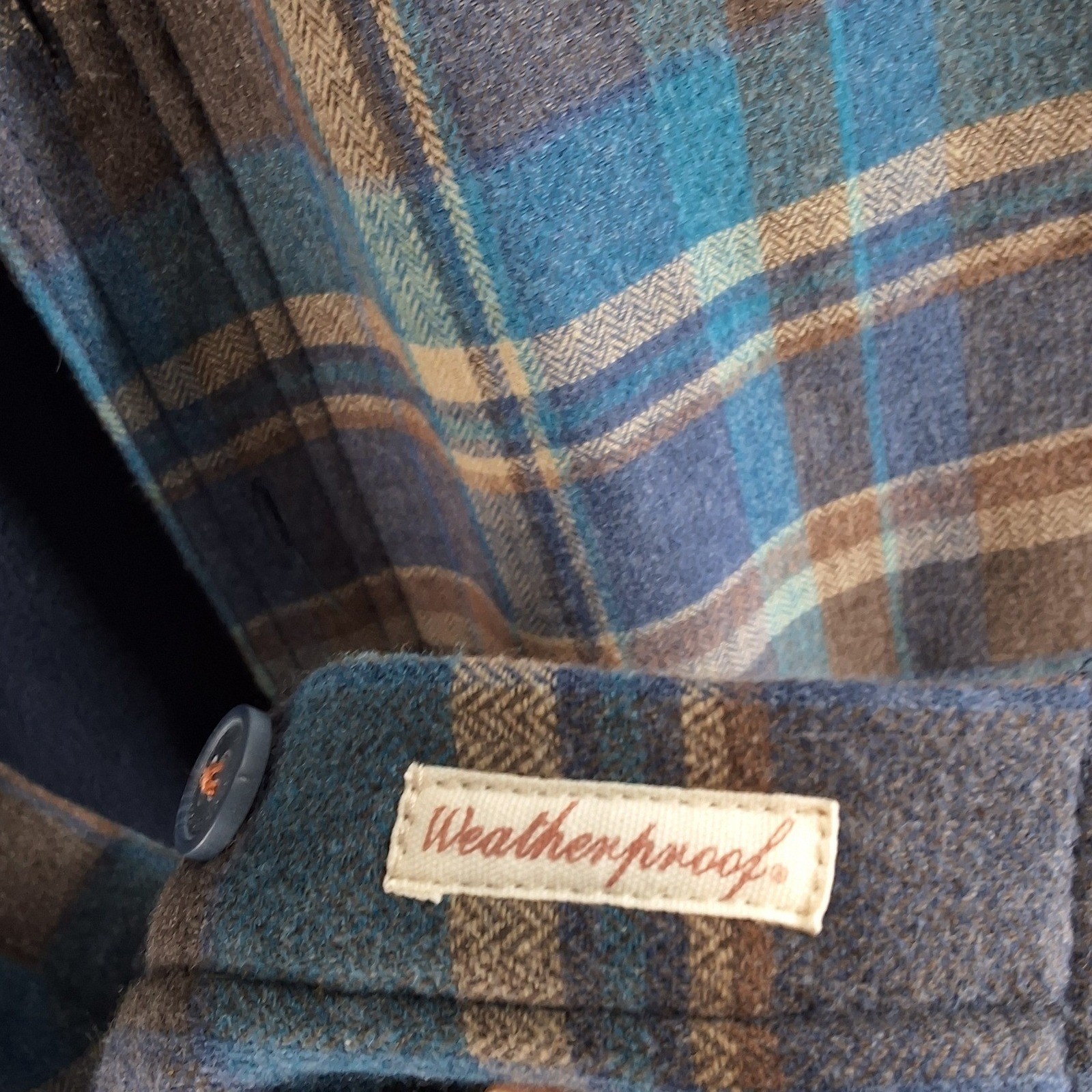 Weatherproof Vintage Mens Blue Brown Plaid Fleece Lined Flannel Shacket L - View 5