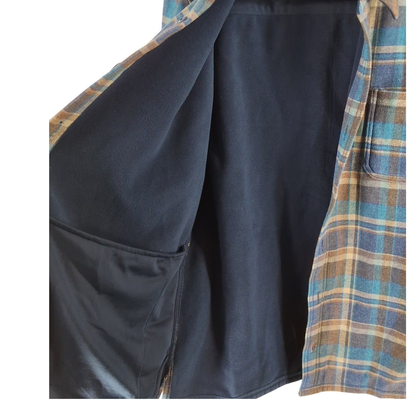 Weatherproof Vintage Mens Blue Brown Plaid Fleece Lined Flannel Shacket L - View 6