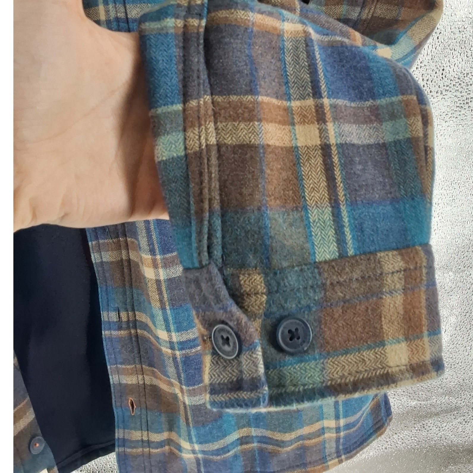 Weatherproof Vintage Mens Blue Brown Plaid Fleece Lined Flannel Shacket L - View 9
