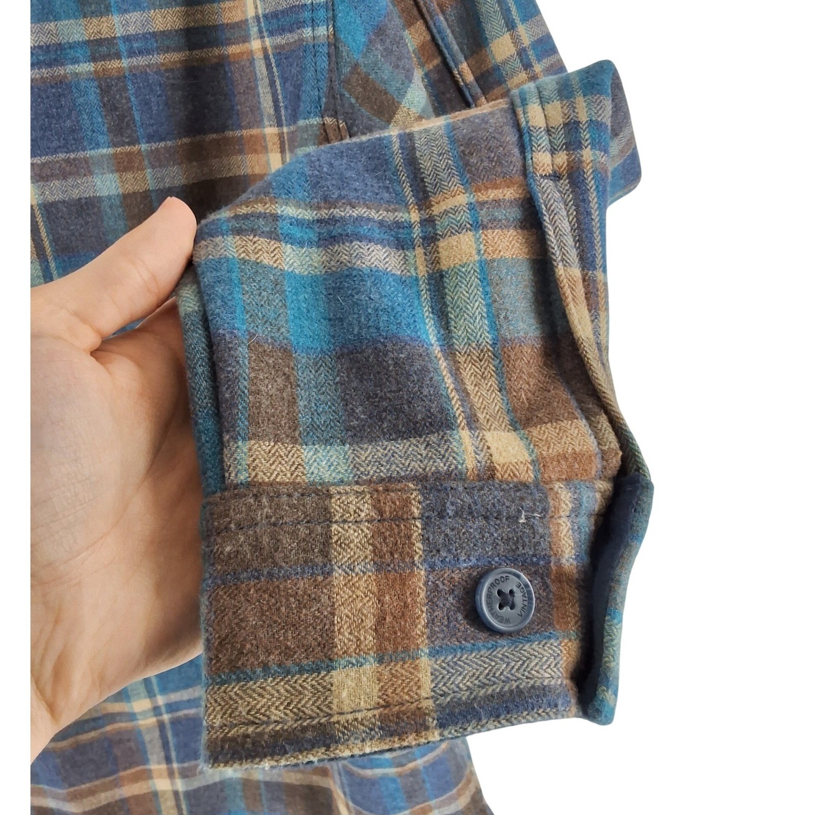 Weatherproof Vintage Mens Blue Brown Plaid Fleece Lined Flannel Shacket L - View 10